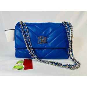 NWT Badgley Mischka Blue Quilted Chain Crossbody Vegan Leather Letter Lock Bag